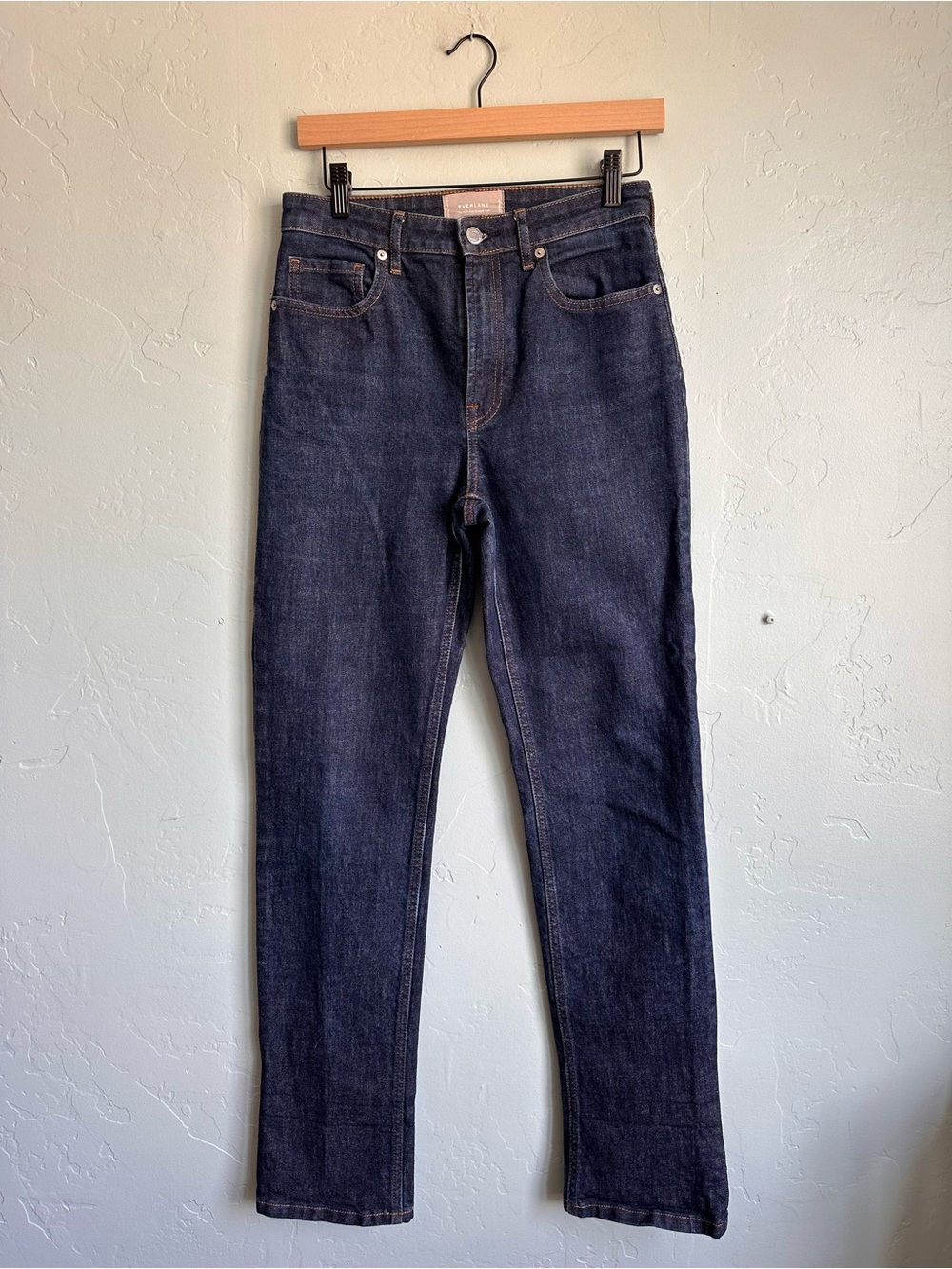 Everlane Women's The High Rise Straight Jean Dark Blue Denim Size 27 EUC